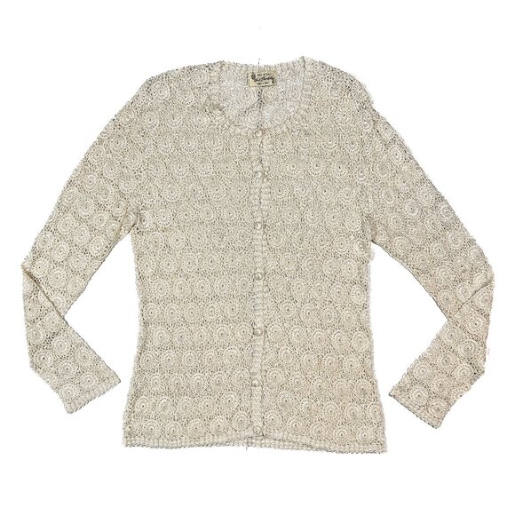 Vintage Hand-Crocheted Ivory Floral Cardigan Size L - NWOT - Picture 1 of 4